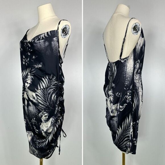 NEW Current Mood Laws Of Nature Monochrome Renaissance Ruched Mini Dress Large - Picture 3 of 11